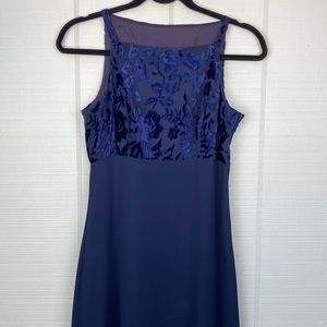 Jump Apparel Vintage Navy Blue Maxi Formal Dress Velvet Floral Square Neckline